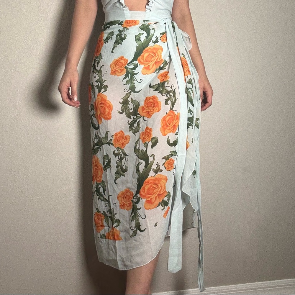 Floral Wrap Skirt with Orange Roses
